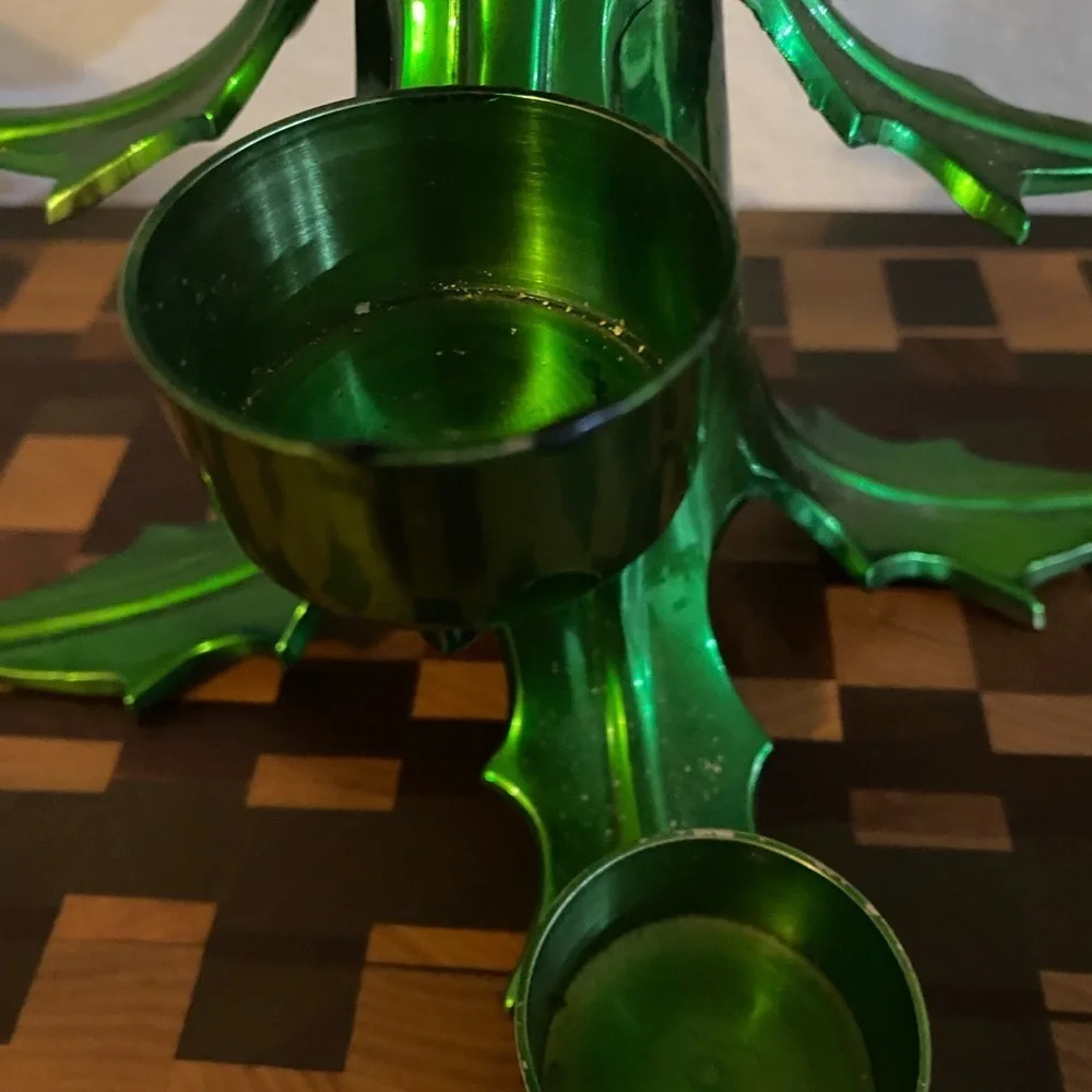 Vtg. Rare Pottery Barn 12” Green Heavy Metal Christmas Ball Candle Holder Tree